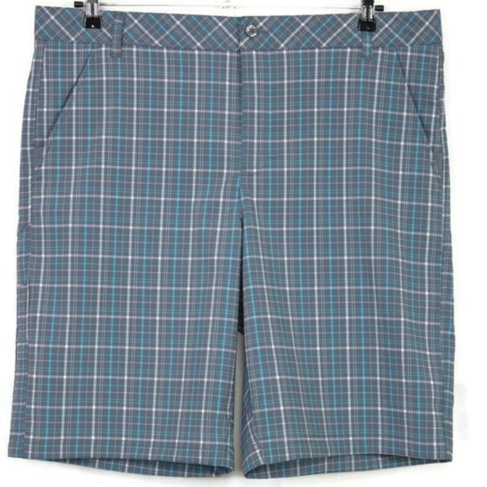 Fila Sport Golf Shorts Athletic Fit Gray Blue Plaid‎ Stretch 40
